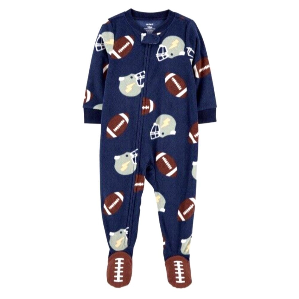 CARTER'S 4T Toddler Boys Football Print Long Sleeve Footed One Piece Pajamas NWT